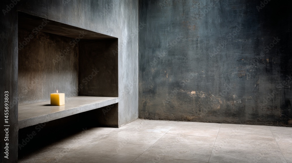 Aufkleber a warm yellow candle glows softly in a peaceful stone alcove, creating an atmosphere of tranquility 