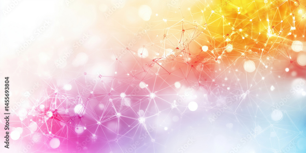 Poster abstract colorful network connections with glowing nodes and soft gradients.