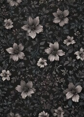 Intricate dark charcoal floral wallpaper; delicate vines and blossoms create a seamless pattern , vine, flowers, blossom