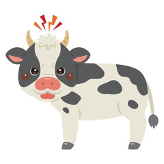 正面を見て怒るウシの横向きイラスト