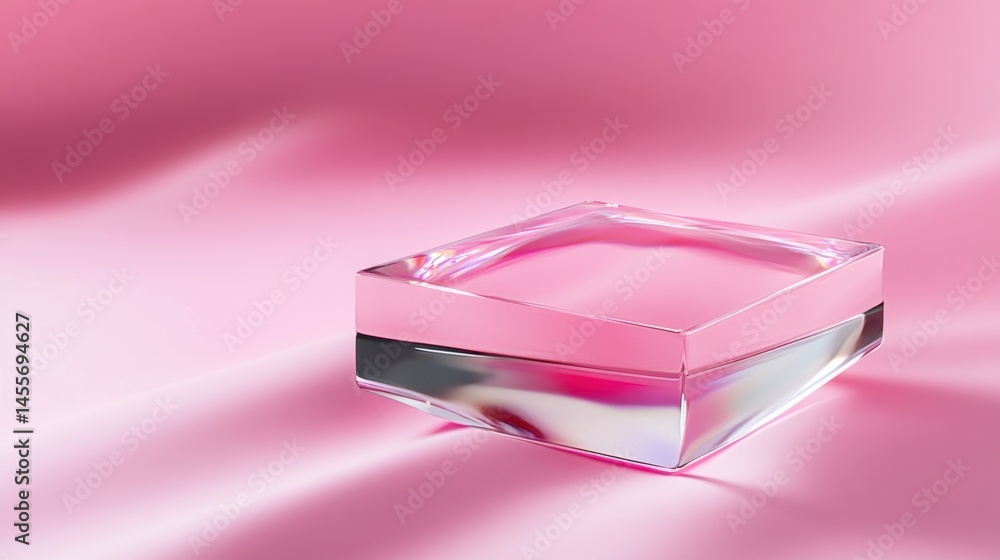 Poster floating pink translucent display base on gentle pink background with smooth textures