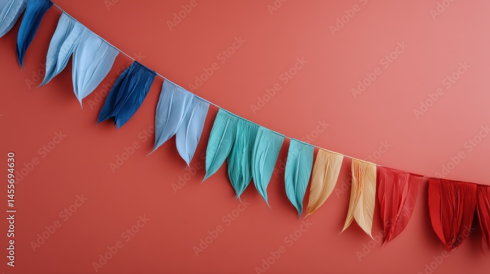 Poster brightly colored tissue paper garlands adorn a coral wall, adding a lively touch to any occasion wit