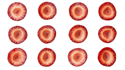 Twelve Strawberry Cross Sections on Transparent Background, PNG