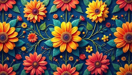 Intricate floral textile design, repeating seamlessly , surface, graphic, vintage