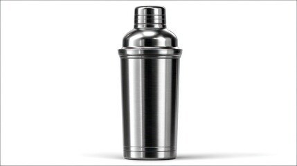 Stainless Steel Cocktail Shaker on White Background Ideal for Bartending and Drink Preparation