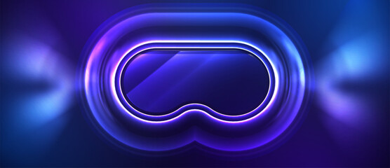 Futuristic neon VR headset icon with glowing blue lights