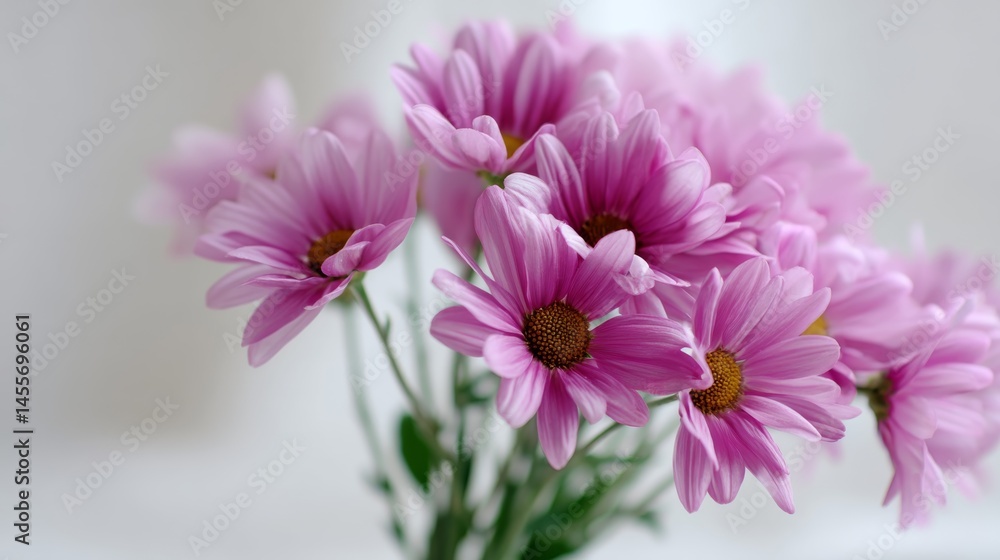 Fototapete Lavender daisies are carefully arranged in a circular pattern against a soft ivory background, providing a charming and calming visual with space for additional text