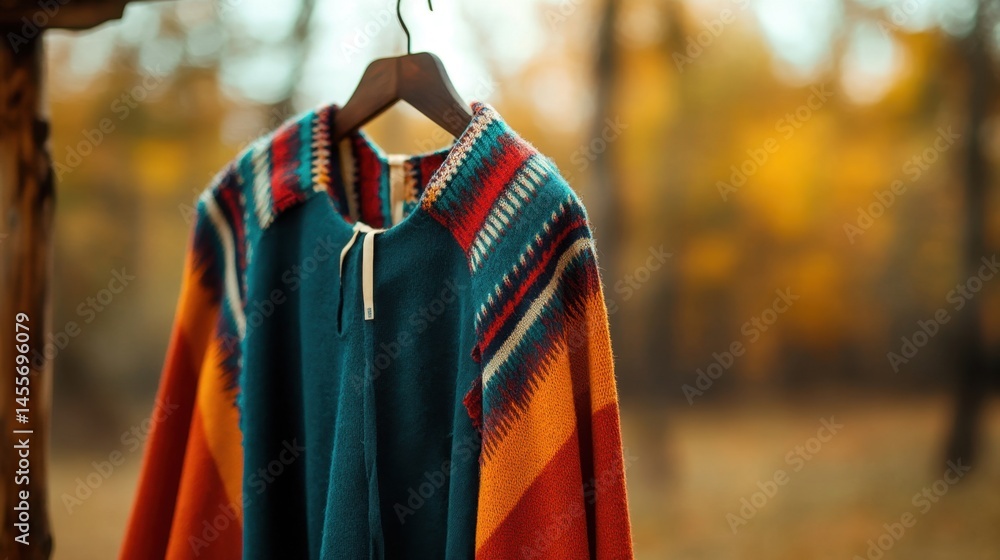 Poster hanging poncho image with color contrast background, great for editorial use