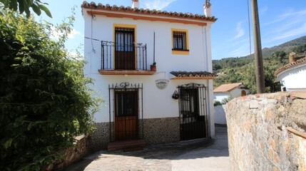 Fototapeta premium Quiet Winter Morning at a Secluded House Surrounded by Snowy Landscape and Frosted Trees in a Misty Forest