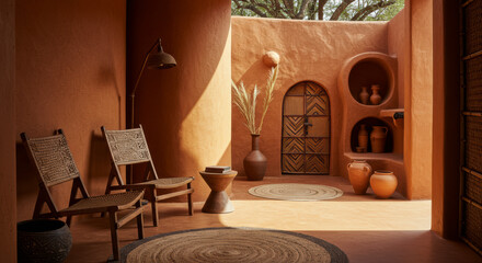 Contemporary African living room embracing traditional craftsmanship and modern design