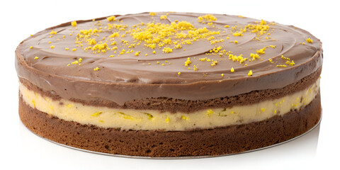 chocolate lemon cake isolated on white background