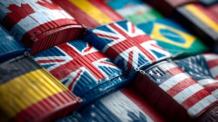 Fototapeta premium International Collaboration A Detailed Look at a Diverse Group of Flag Representations from Across the World Symbolizing Unity and Cooperation