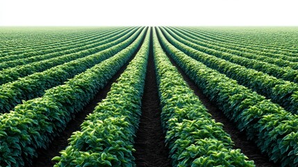 Fototapeta premium Vibrant Green Rows of Crops Stretching into the Horizon Ideal for Agriculture and Nature Theme