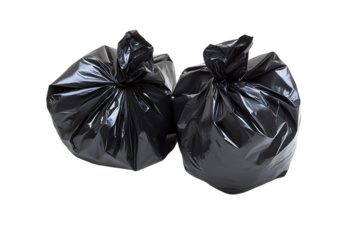 Two Black Plastic Garbage Bags on Transparent Background, PNG