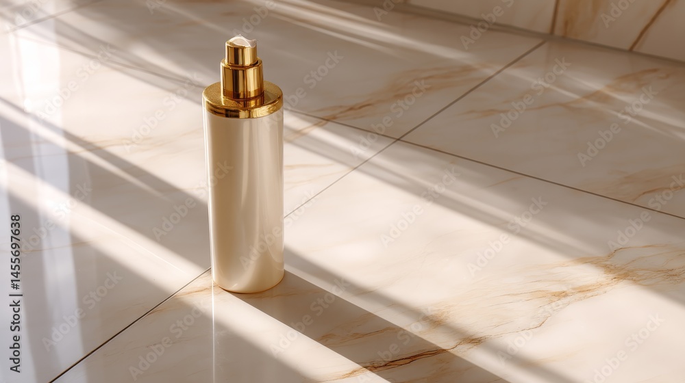 Aufkleber smooth marble surface features a single skincare product, softly lit to emphasize its elegance and p