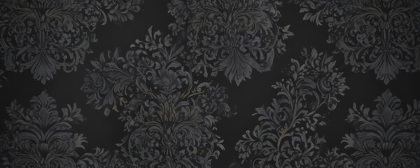 Intricate black damask floral pattern on dark grey  , pattern, motif