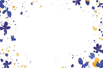 Colorful floral border design featuring purple flowers, golden dots, and a black background, perfect for invitations, greeting cards, and decorative use