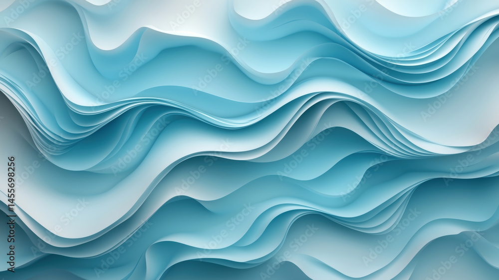 Poster abstract blue wave patterns in layered paper design for modern backgrounds.
