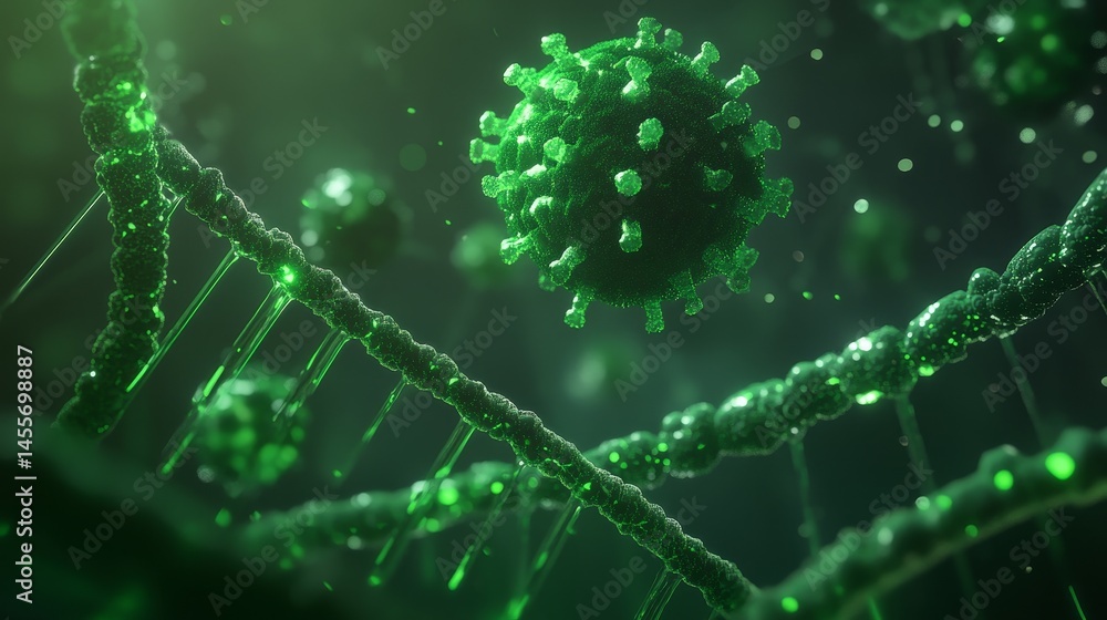 Aufkleber discovering the intricate structures of dna intertwining within a vibrant green environment rich wit
