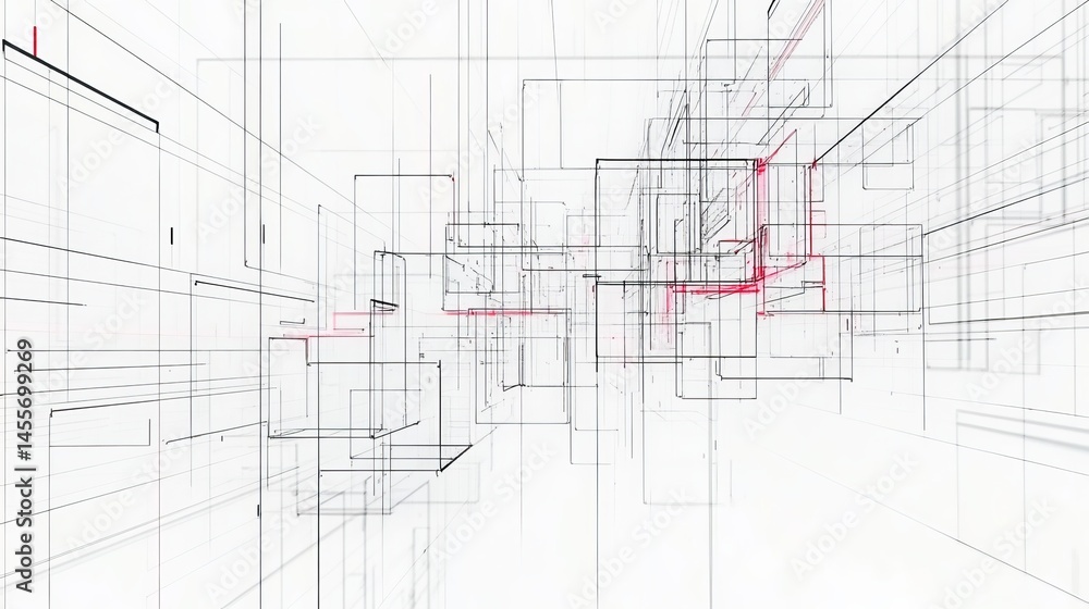 Poster abstract digital architecture design with intricate lines and geometric shapes in a modern style