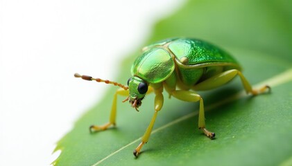 Naklejka premium A vibrant green bug against a stark white backdrop, nature, isolated bug