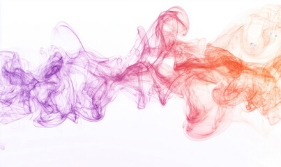 Fototapeta premium Colorful abstract smoke waves in purple, pink, and orange hues on white background.