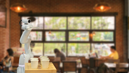 The concept of an AI robot making coffee in a coffee shop
