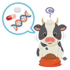問題のある飼料を食べるウシのイラスト