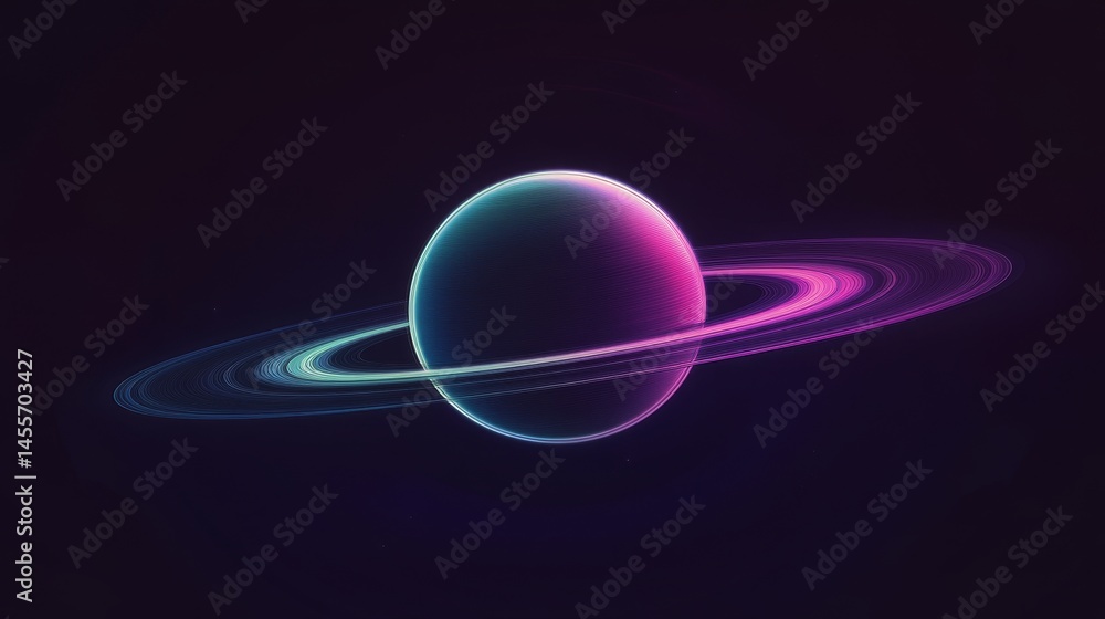 Poster colorful digital abstract design featuring a circle and a gradient line set against a black backgrou