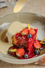 Delicious French Toast Berry Sauce Custard Drizzle Gourmet Dessert