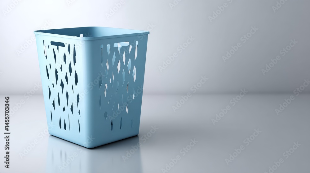 Aufkleber overhead view showcases a bright plastic bin featuring geometric cutouts, set against a light backgr