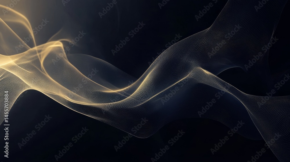 Poster digital waves flow gracefully across a dark background, showcasing intricate patterns and hypnotic m