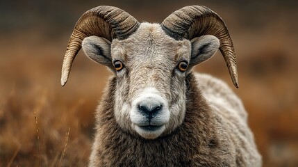 Detailed close-up portrait of a woolly bighorn ram