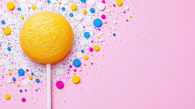 Yellow lobok with springs on a pastel pink background in a whimsical cartoon kids magic show setting