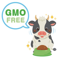 自然由来の飼料を食べるウシのイラスト