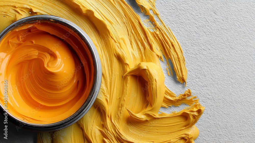Fototapete irregular golden shape created using thick brush strokes on textured paper, showcasing artistry with
