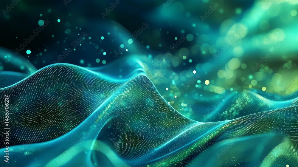Poster colorful abstract waves with smooth flow and vibrant gradients in a digital art setting during night