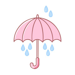 Pink umbrella with raindrops in a minimalist style  
