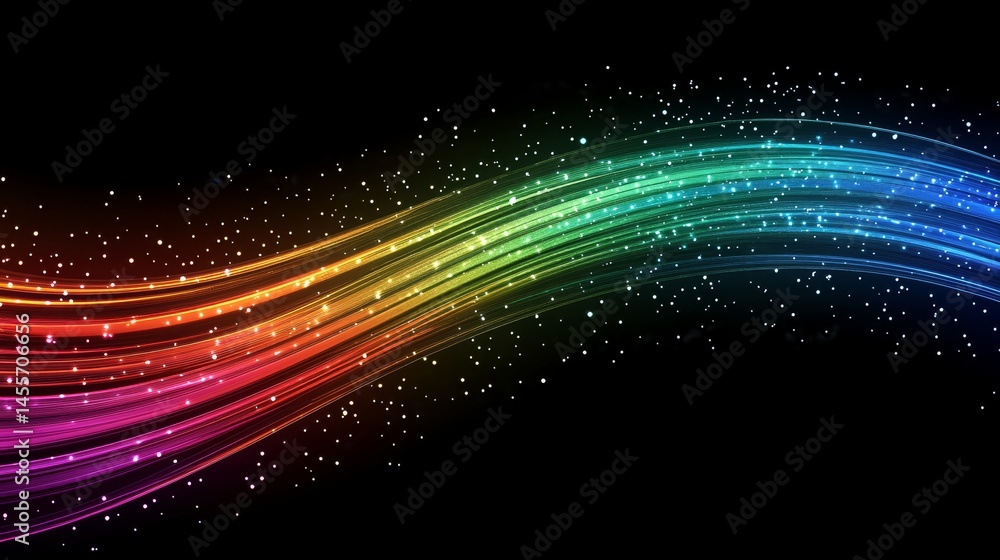 Poster colorful wavy lines of light create an abstract display against a black background showcasing vibran