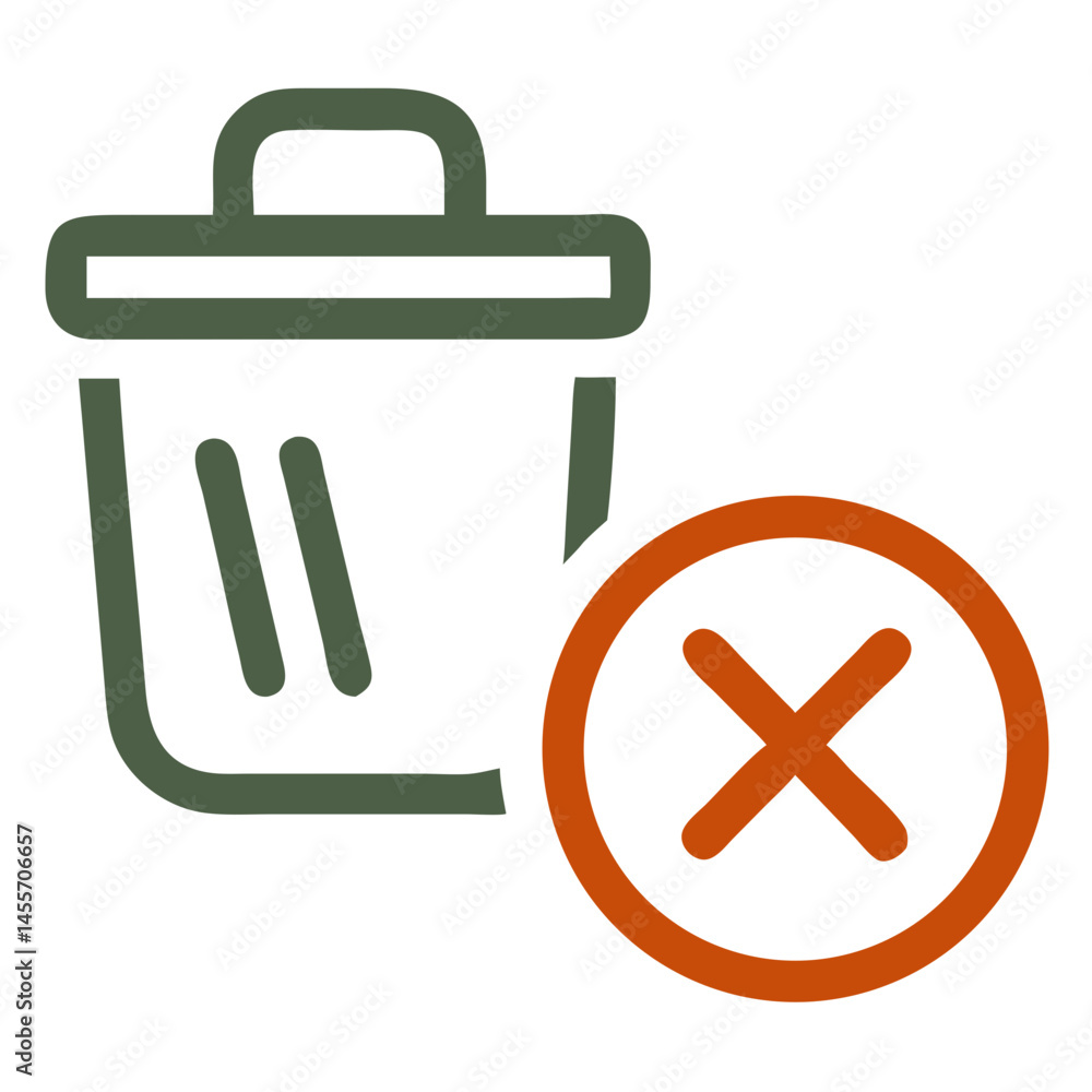 Poster trash can icon with delete symbol in minimalistic style