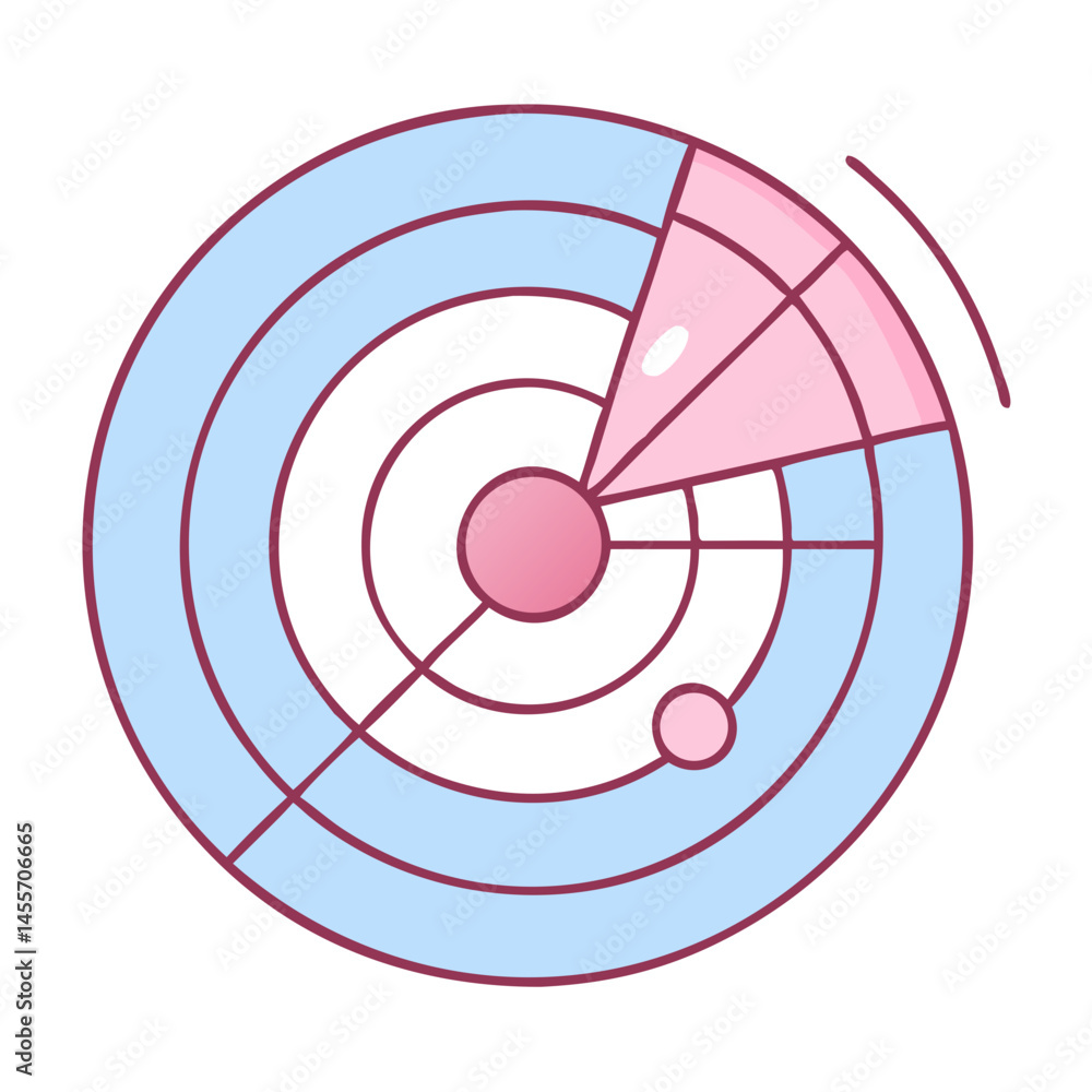 Poster retro radar waves illustration in soft colors representing detection