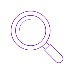 Magnifying glass icon in minimal style with purple outlines  