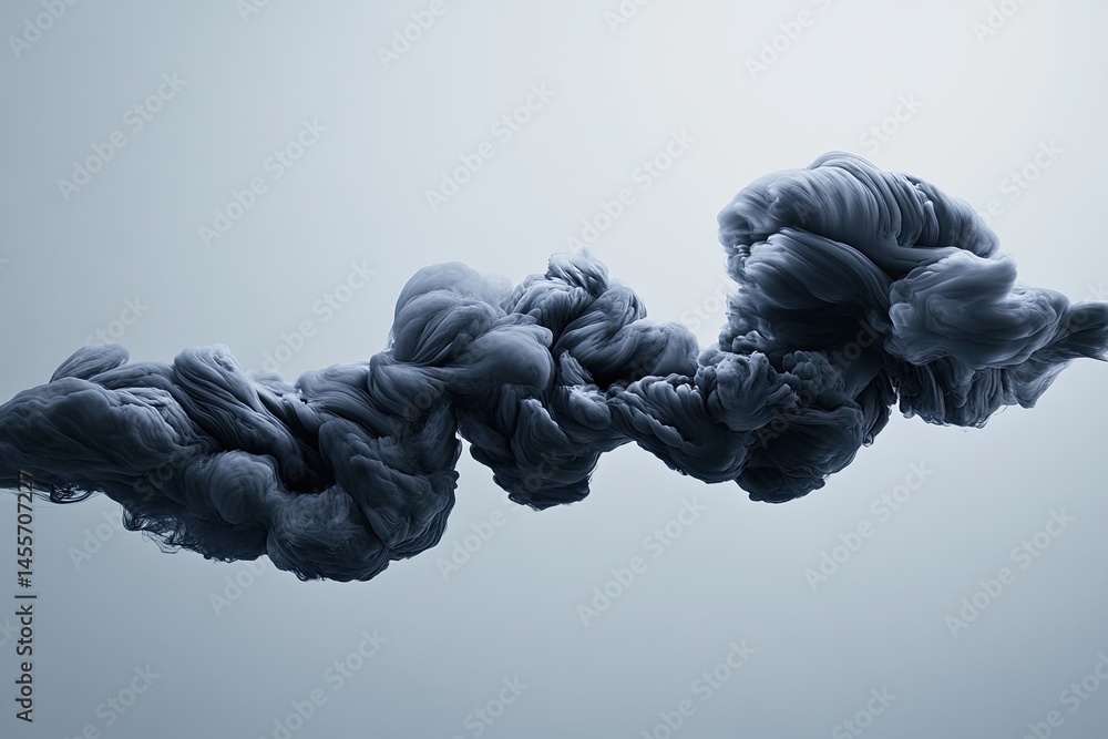 Poster dark ink swirling in a fluid motion. dense, irregular clouds of dark blue ink in a smooth, elegant f
