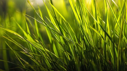Obraz premium Vibrant green grass texture in soft focus, symbolizing nature's delicate beauty 