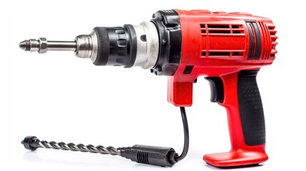 Red power drill on white background