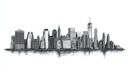 Fototapeta premium Cityscape skyline pen and ink sketch