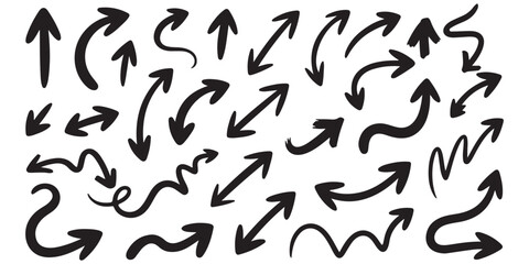 Hand drawn arrow vector icons set. Sketch arrow design for business plan and education. Set of arrows black icons.