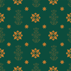 Wallpaper flowers with dark emerald-green background with elegant light copper-colored flowers.original vector