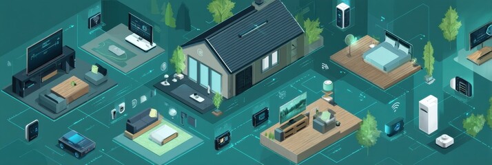 Isometric Smart Home Ecosystem With Connected Devices for Modern Living Generative AI