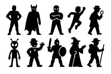 Superhero Villain Character Silhouettes Icons Fantasy Detective Monster Alien Wizard